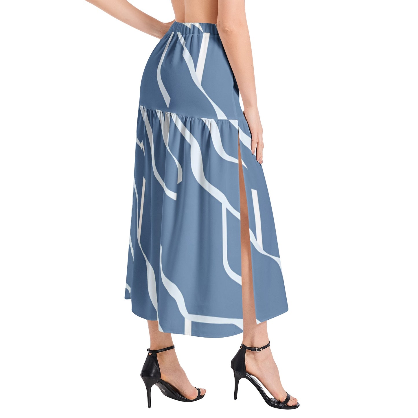 Elastic Waist Ruffle Slit Hem Skirt