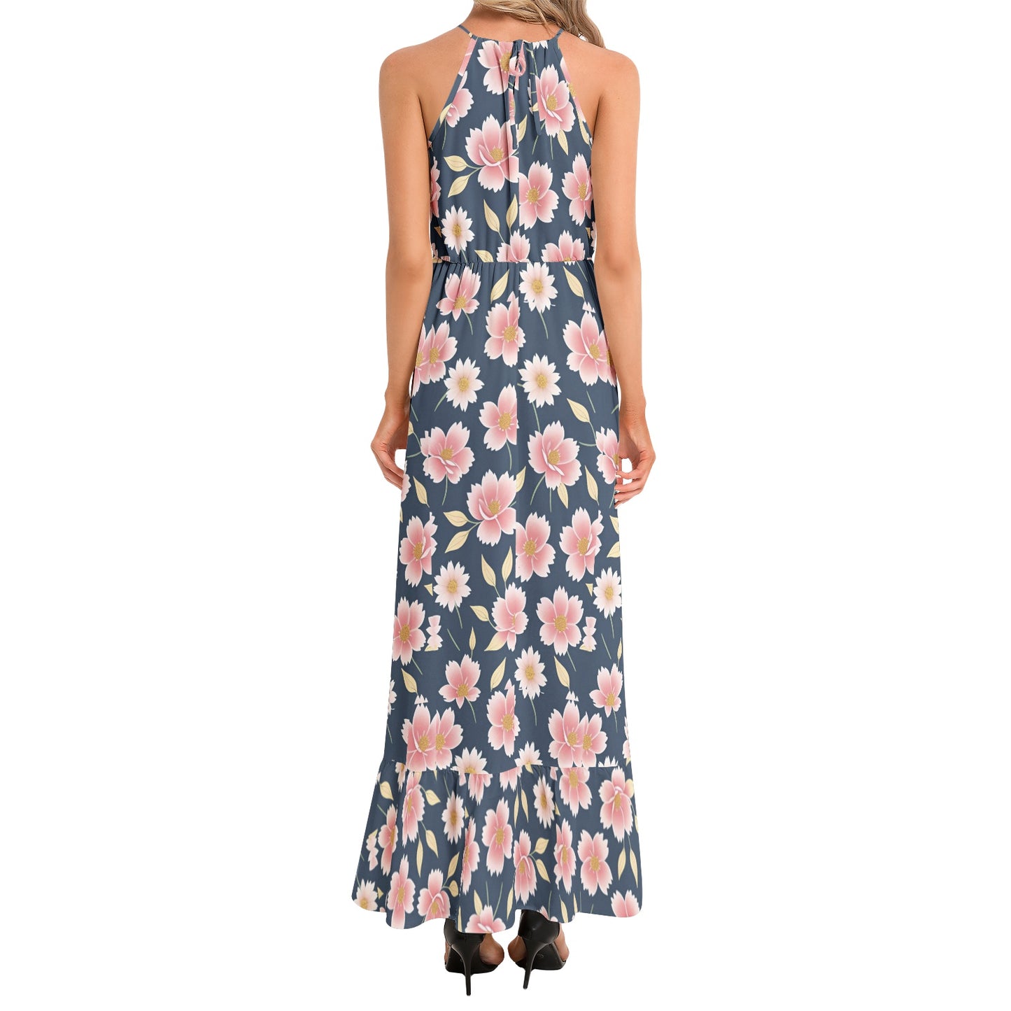 Ruffle Hem Halter Neck Maxi Dress