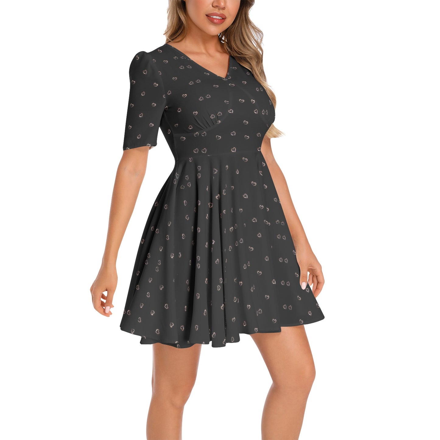 Short Sleeve Ruched Bust Flared Hem Dress