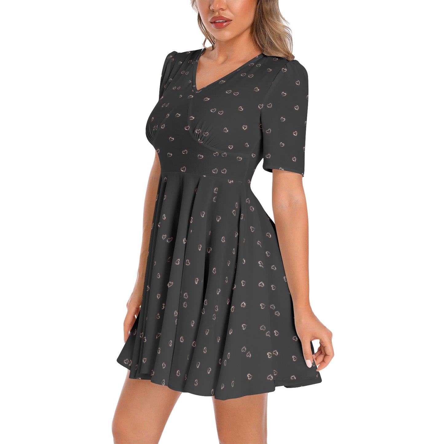 Short Sleeve Ruched Bust Flared Hem Dress