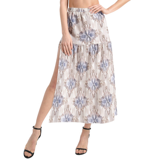 Elastic Waist Ruffle Slit Hem Skirt