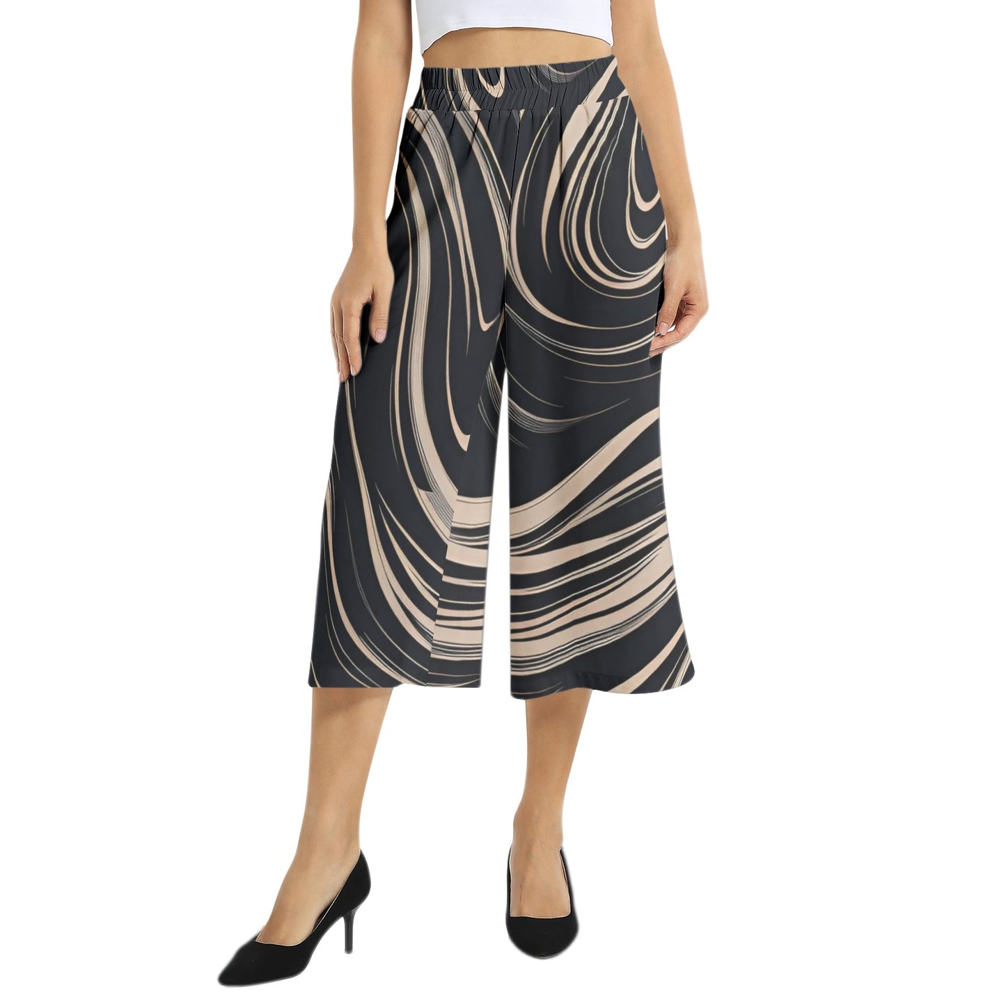 Elastic Waist Capris Wide Leg Pant