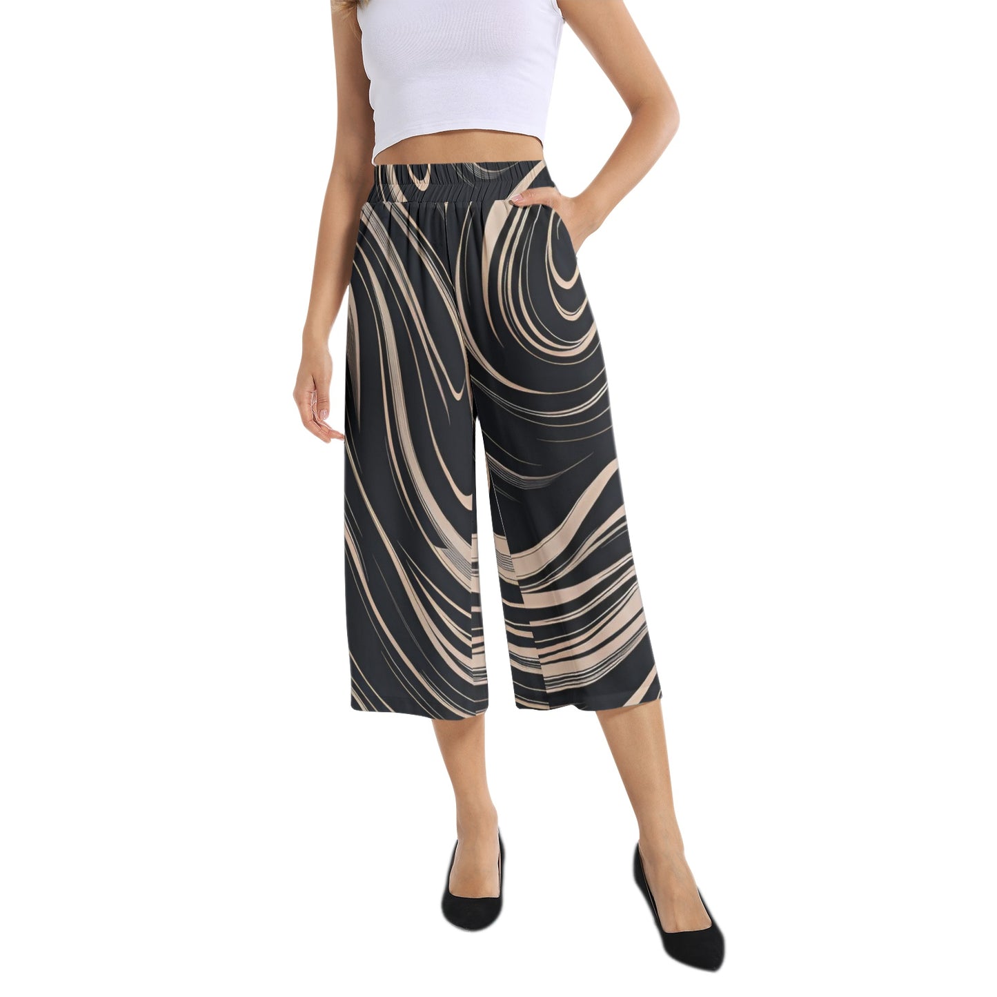 Elastic Waist Capris Wide Leg Pant