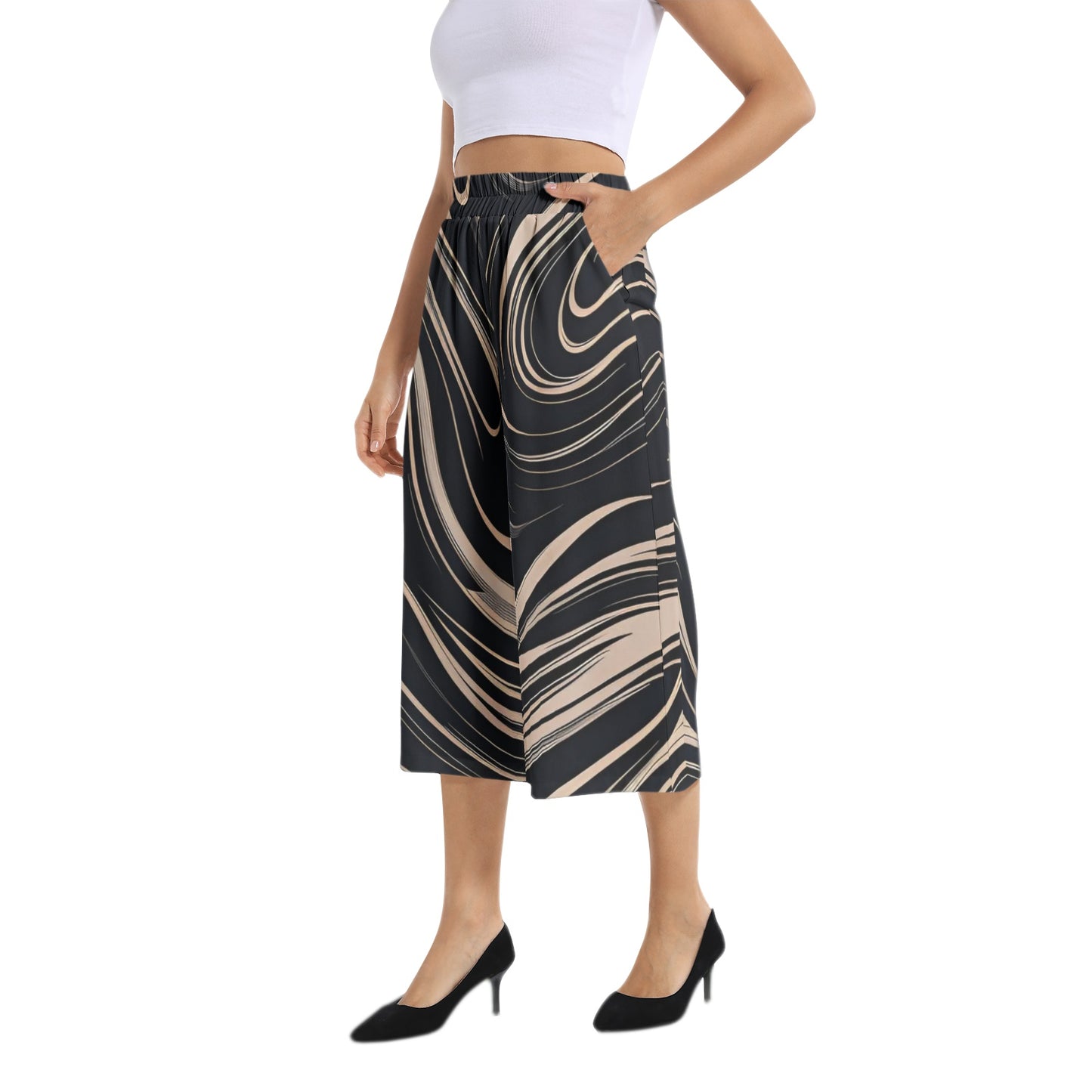 Elastic Waist Capris Wide Leg Pant