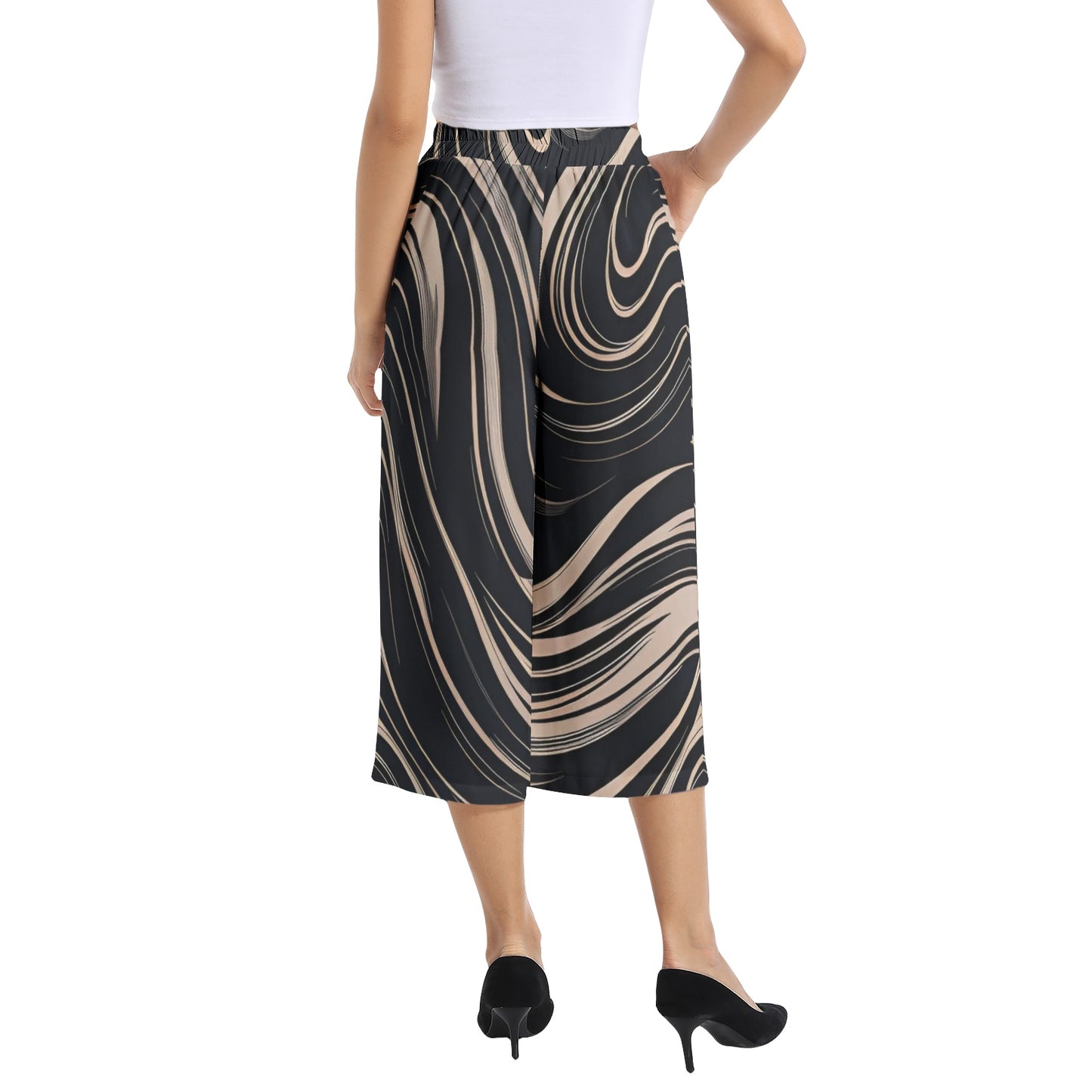 Elastic Waist Capris Wide Leg Pant