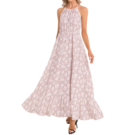 Ruffle Hem Halter Neck Maxi Dress