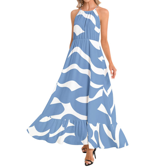 Ruffle Hem Halter Neck Maxi Dress