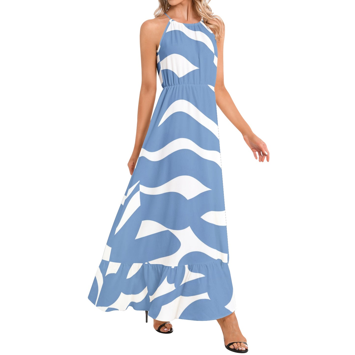 Ruffle Hem Halter Neck Maxi Dress