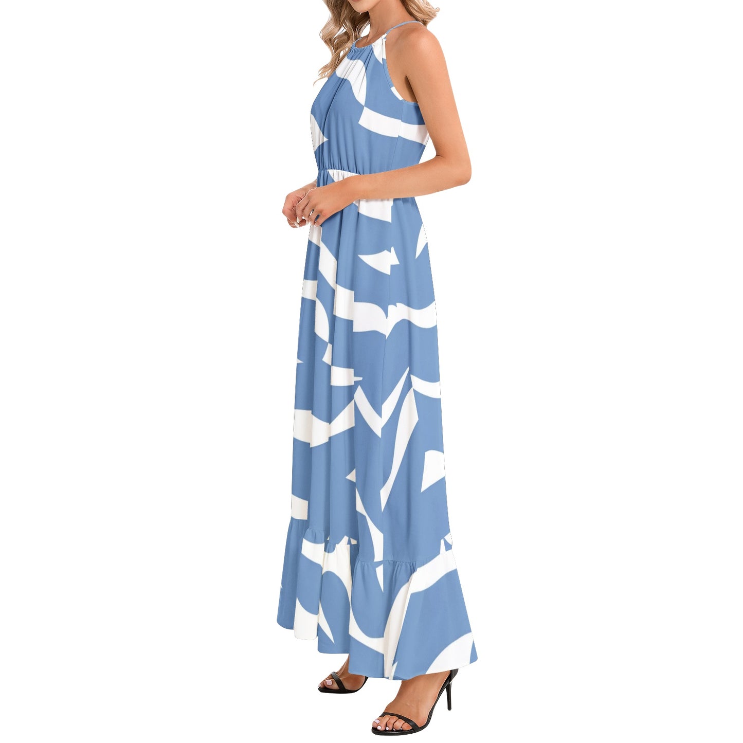 Ruffle Hem Halter Neck Maxi Dress