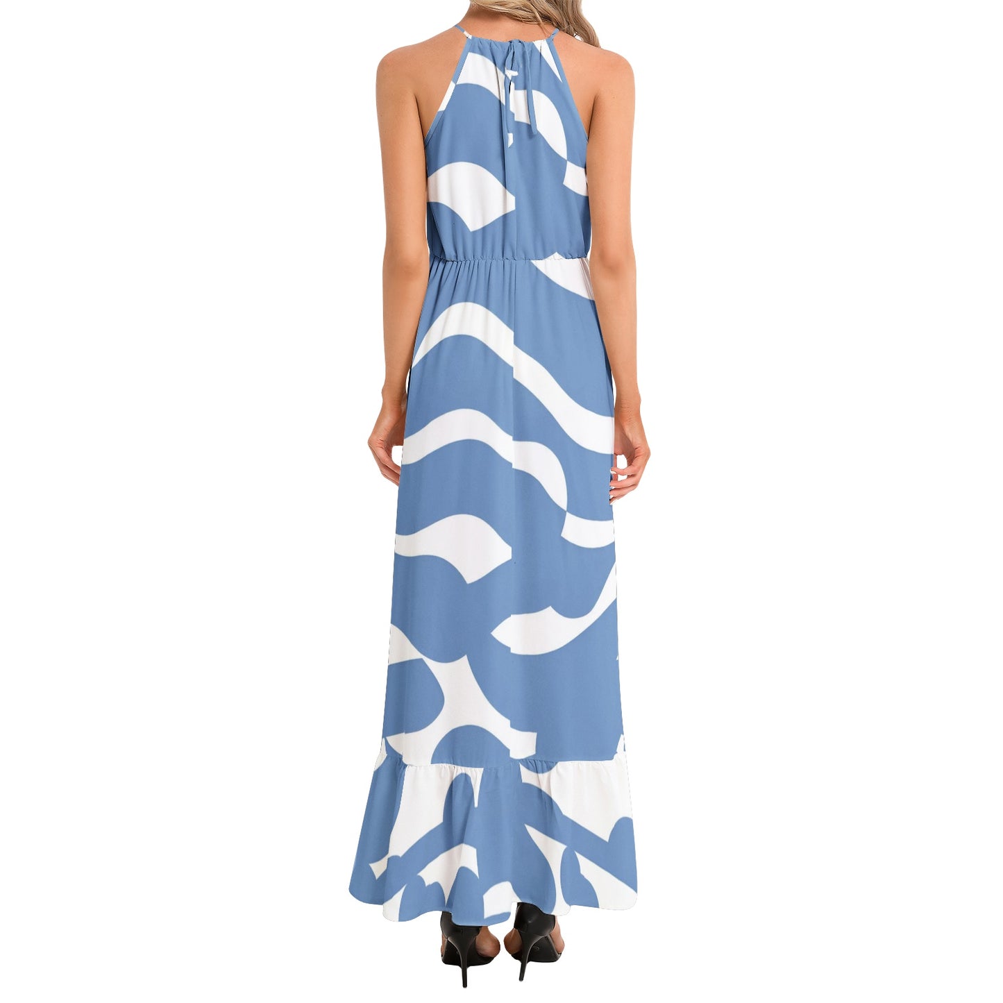 Ruffle Hem Halter Neck Maxi Dress