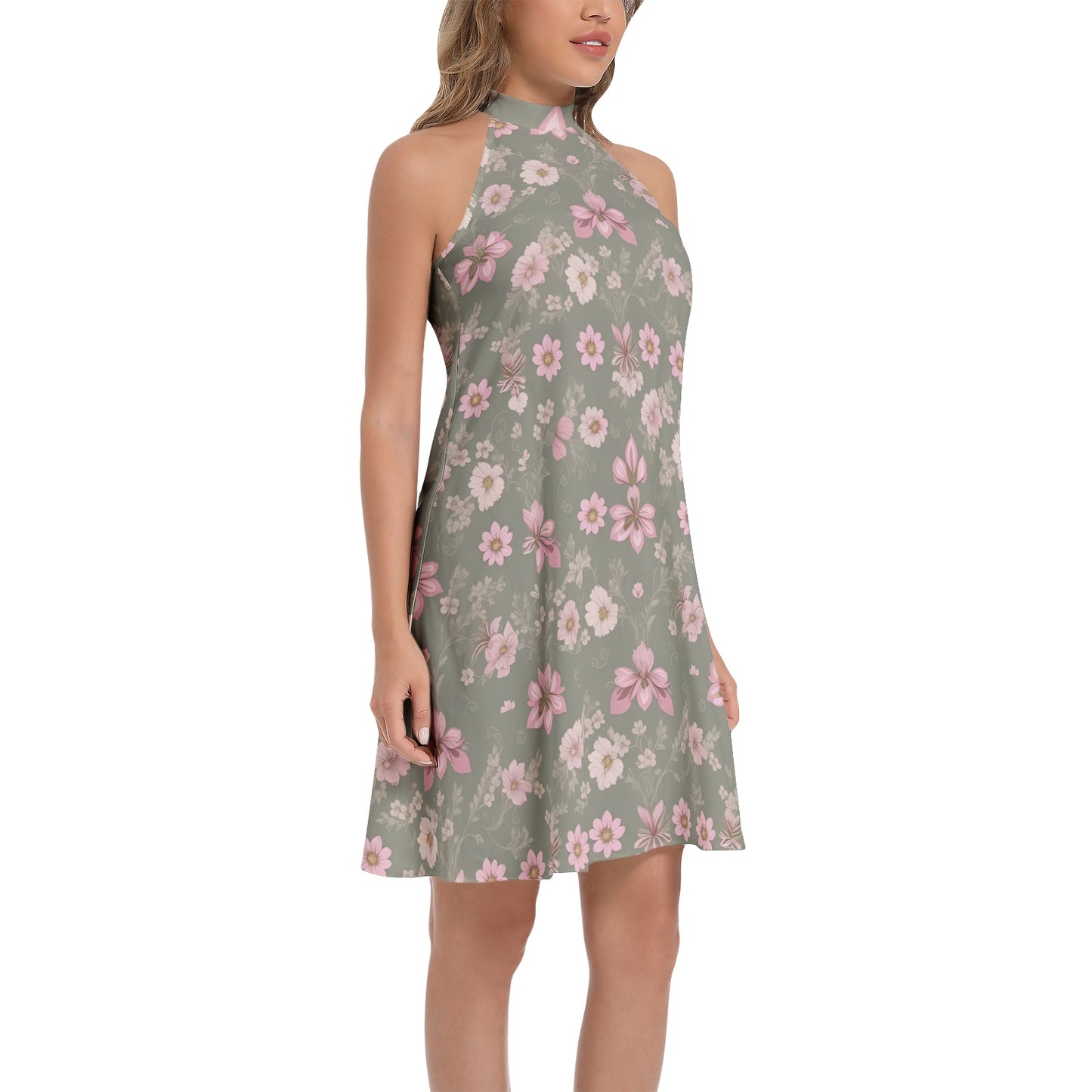 Tie Back Halter Neck Flared Dress