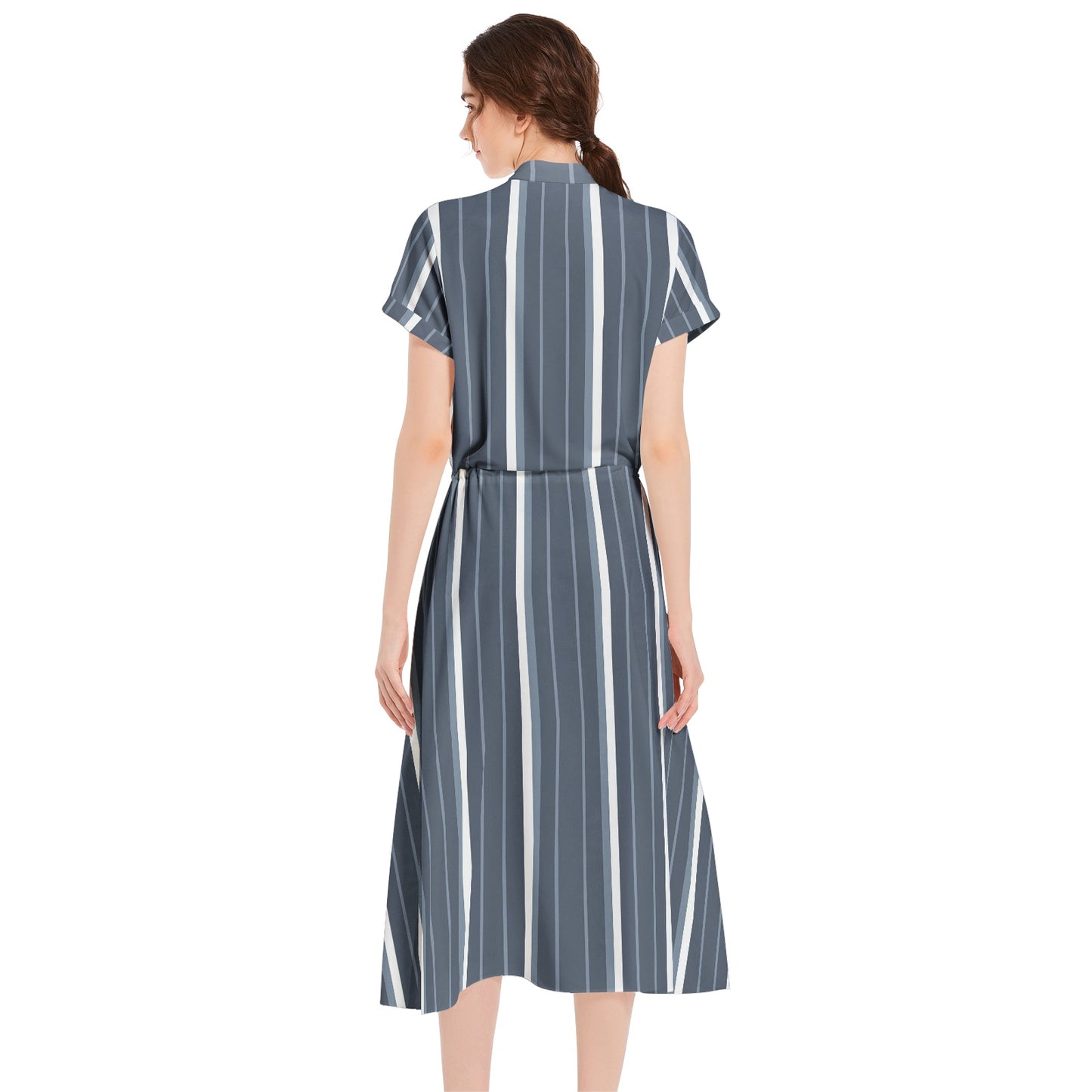 Drawstring Waist A-line Flared Midi Dress