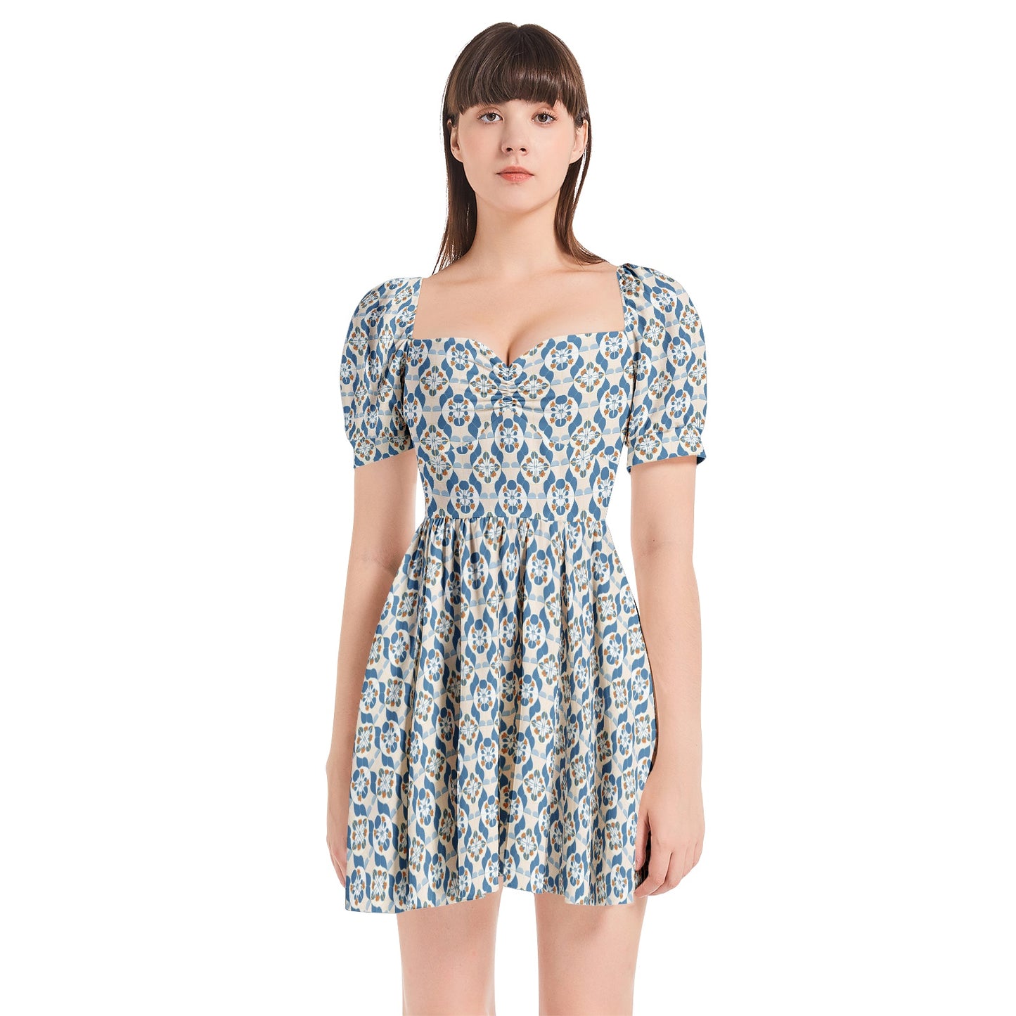 Puff Sleeve Sweetheart Neck Short Dress