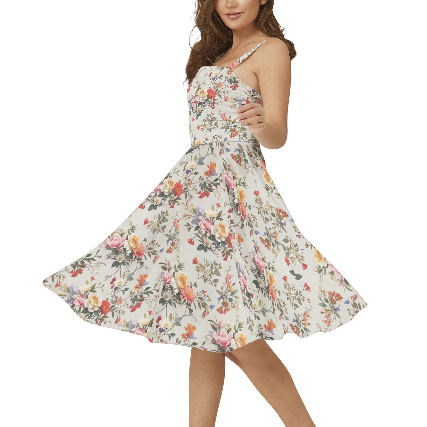 Sleeveless Square Neck Flare Hem Midi Dress