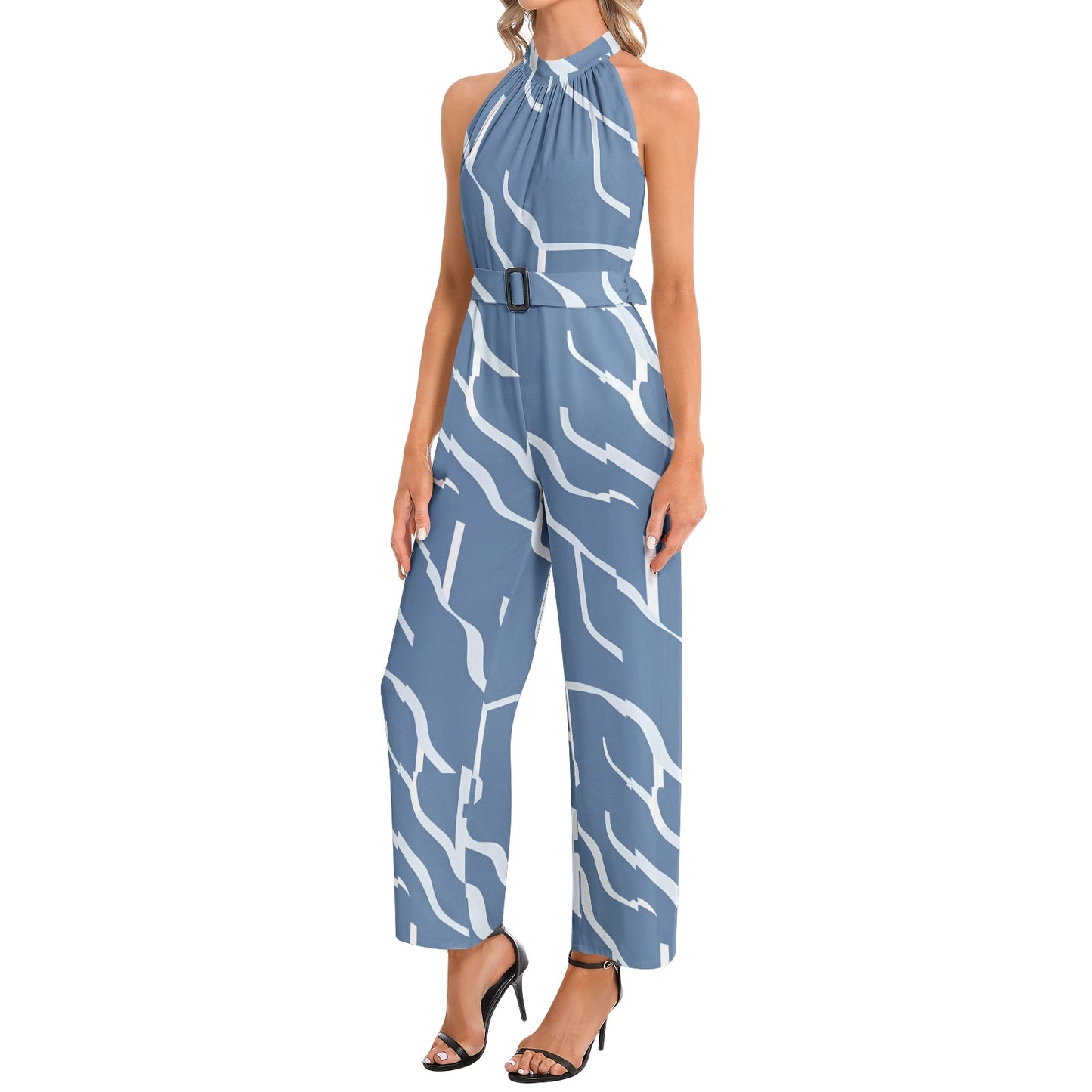 Halter Neck Buckle Belted Jumpsuit