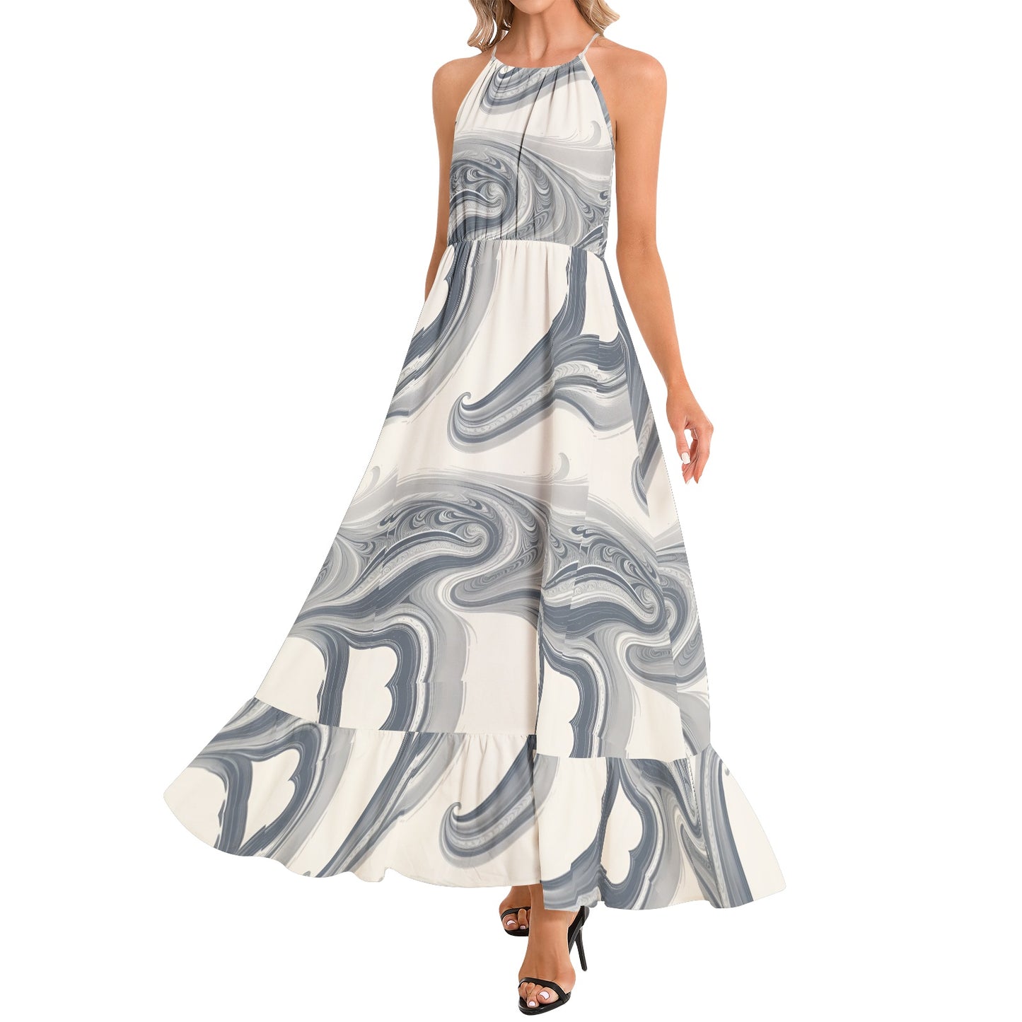 Ruffle Hem Halter Neck Maxi Dress