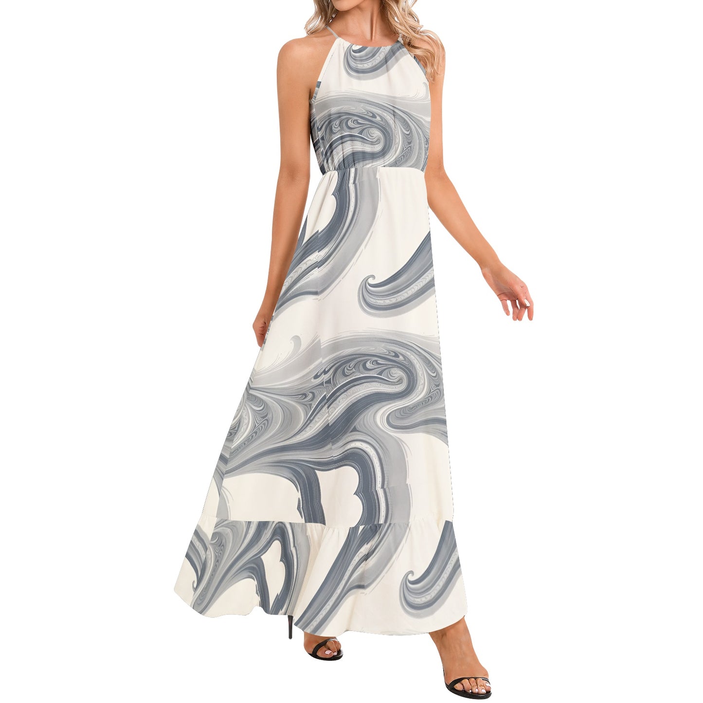 Ruffle Hem Halter Neck Maxi Dress