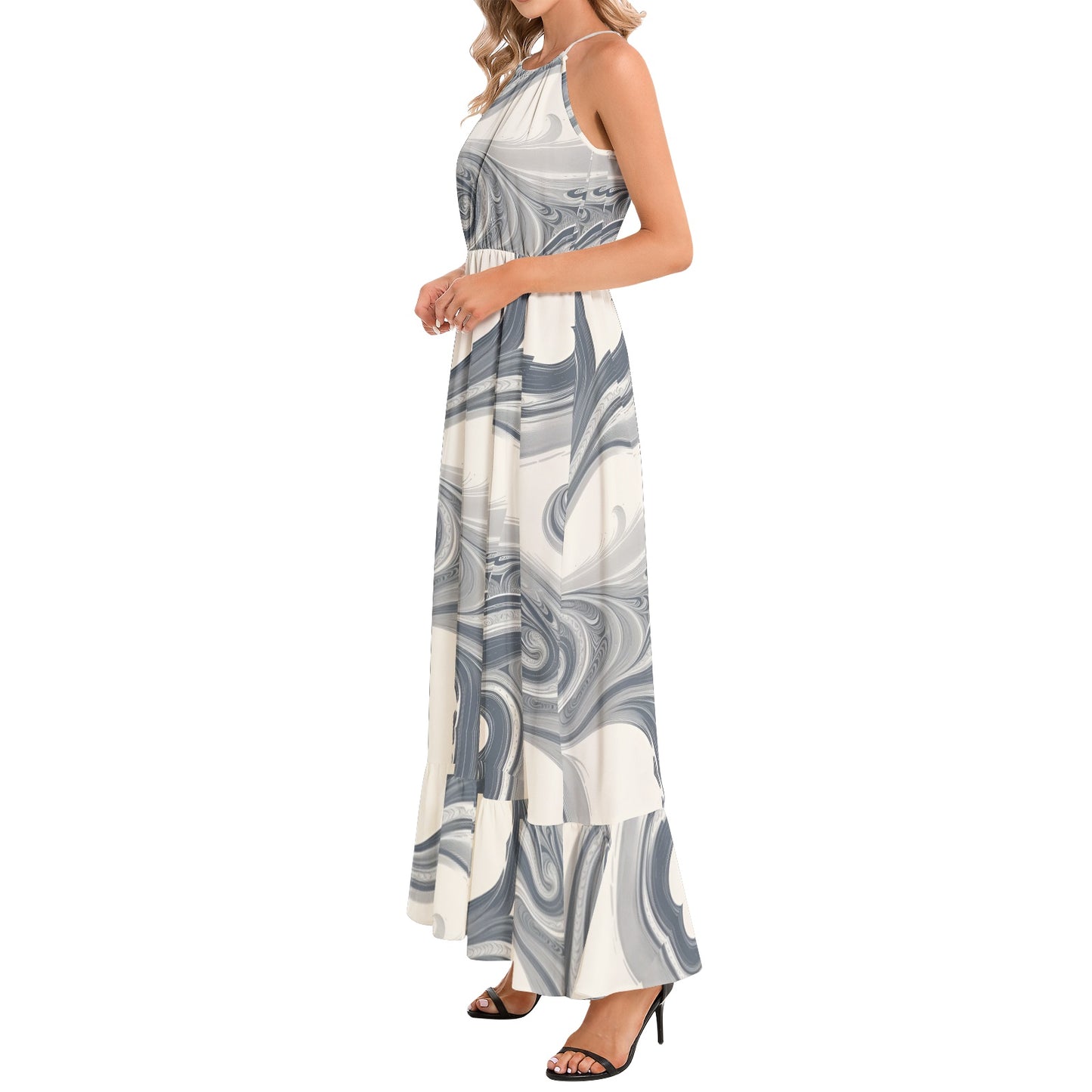 Ruffle Hem Halter Neck Maxi Dress