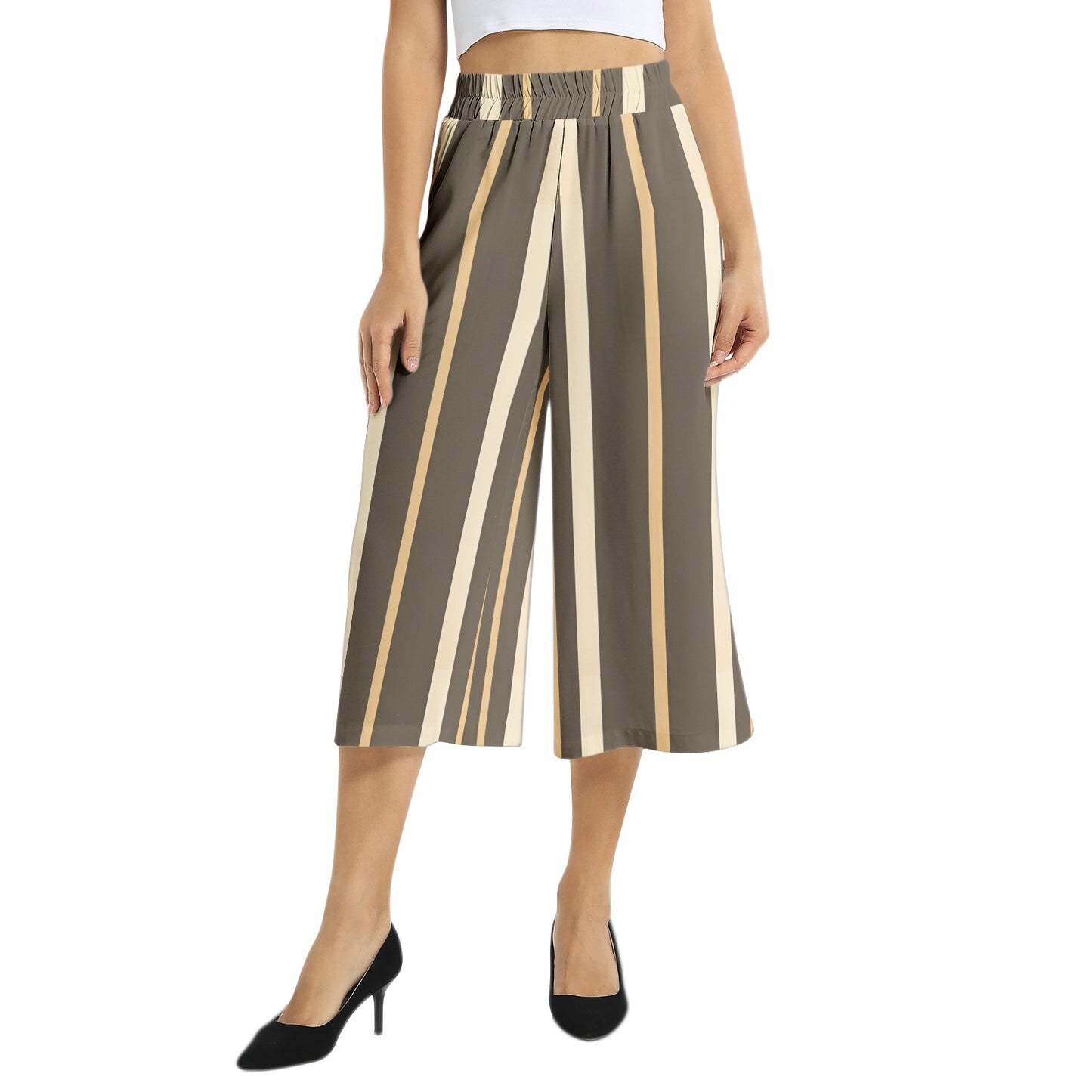 Elastic Waist Capris Wide Leg Pant