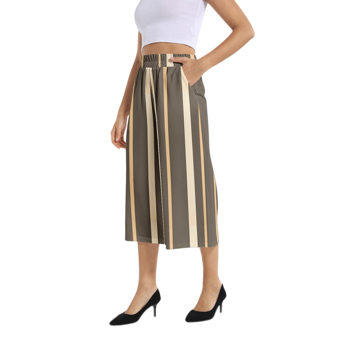 Elastic Waist Capris Wide Leg Pant