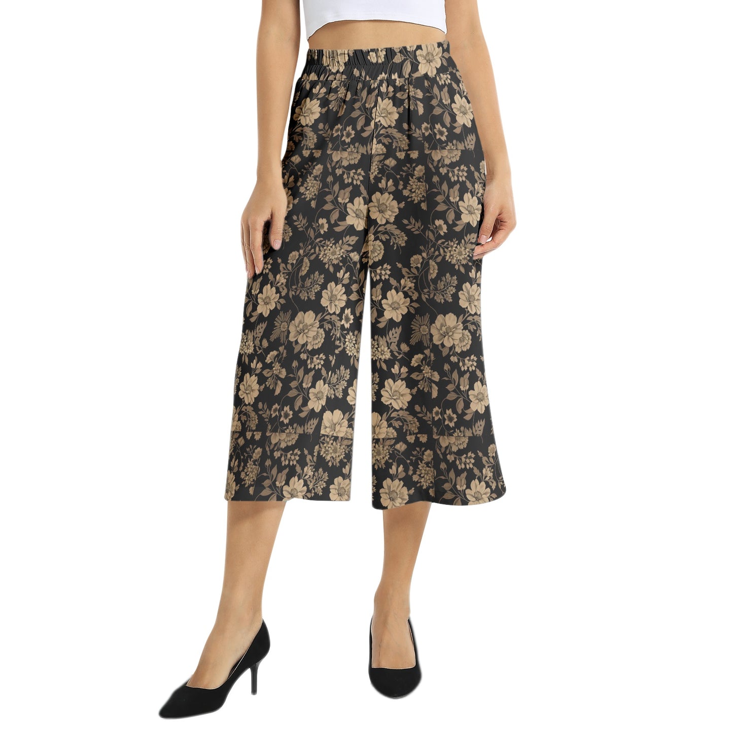 Elastic Waist Capris Wide Leg Pant