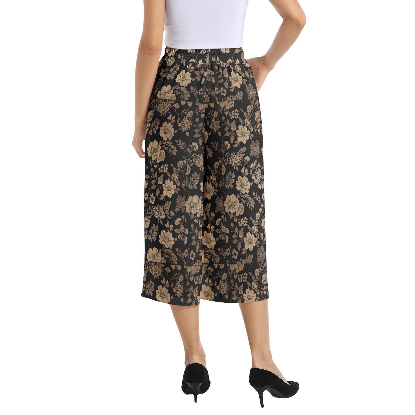 Elastic Waist Capris Wide Leg Pant