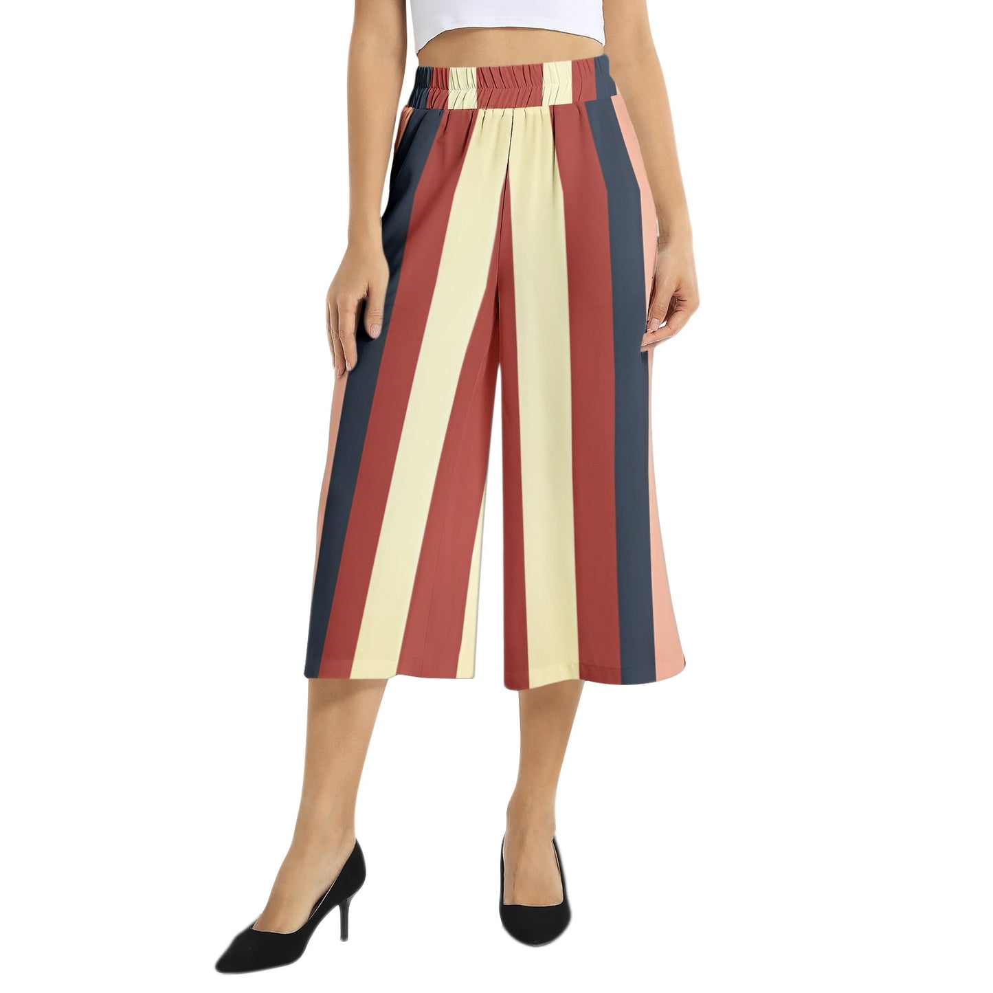 Elastic Waist Capris Wide Leg Pant