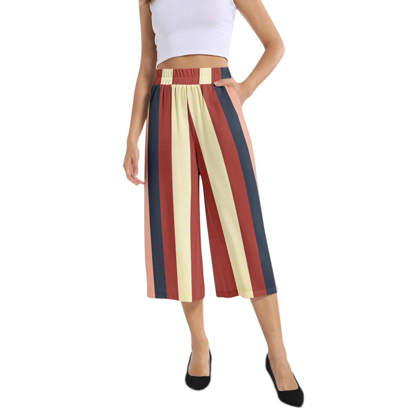 Elastic Waist Capris Wide Leg Pant