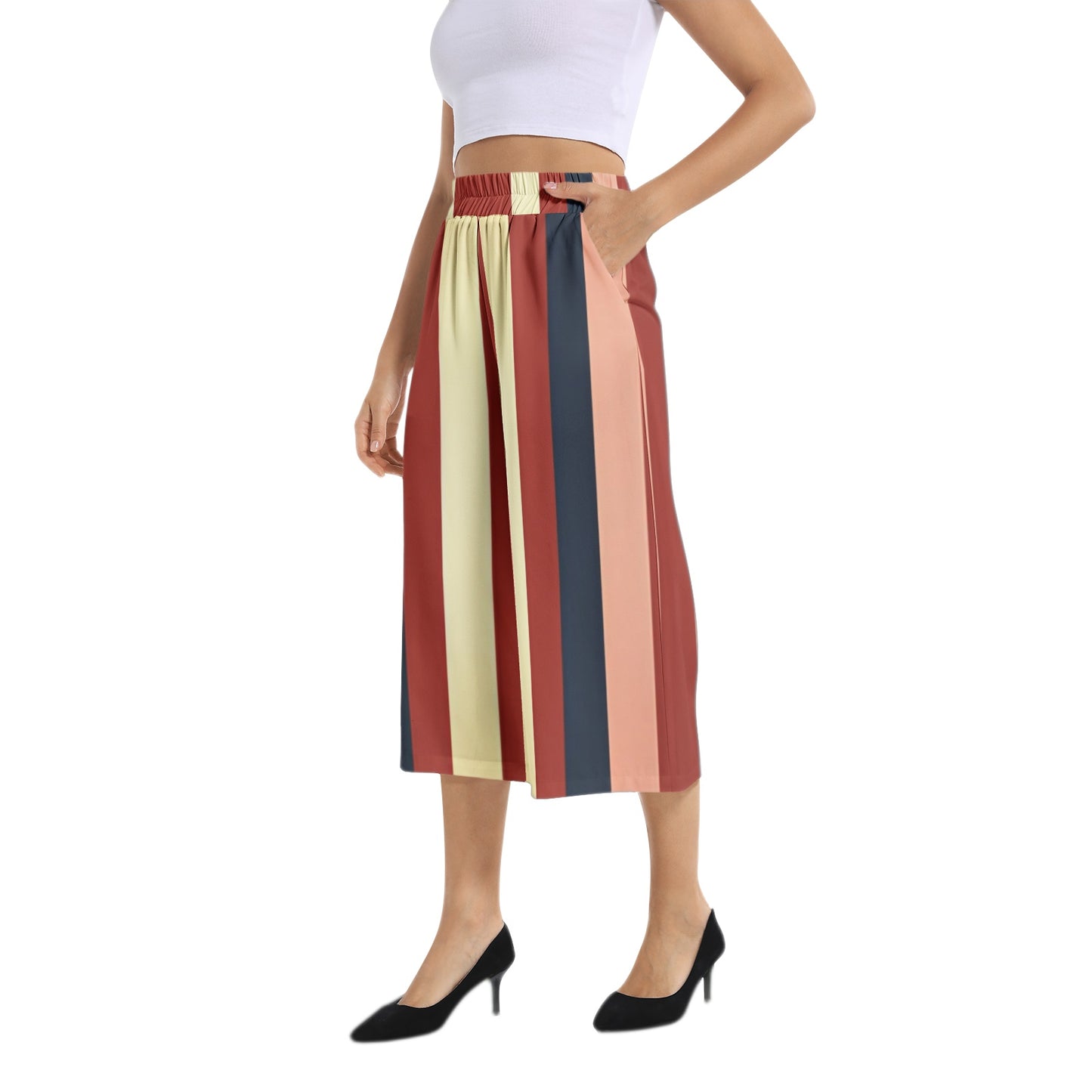 Elastic Waist Capris Wide Leg Pant