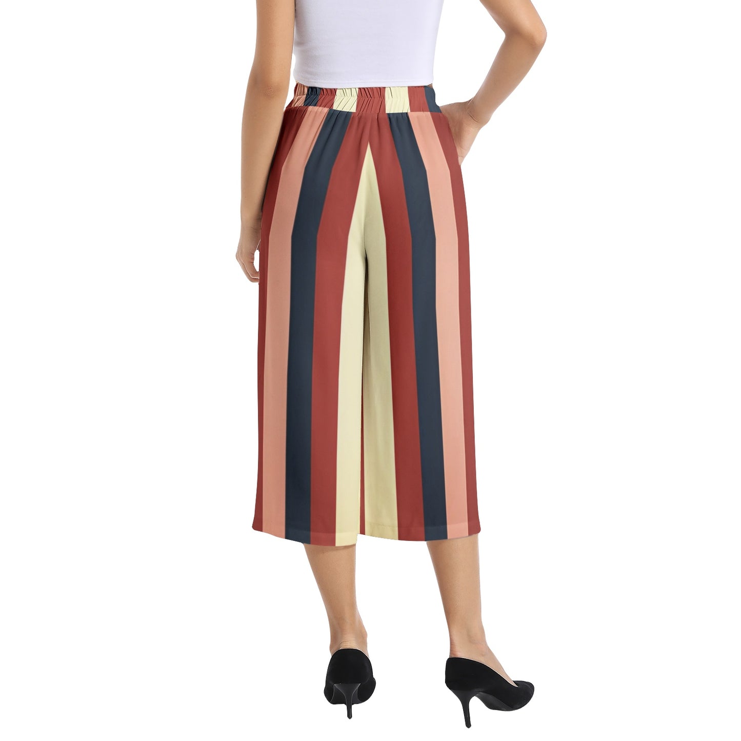 Elastic Waist Capris Wide Leg Pant