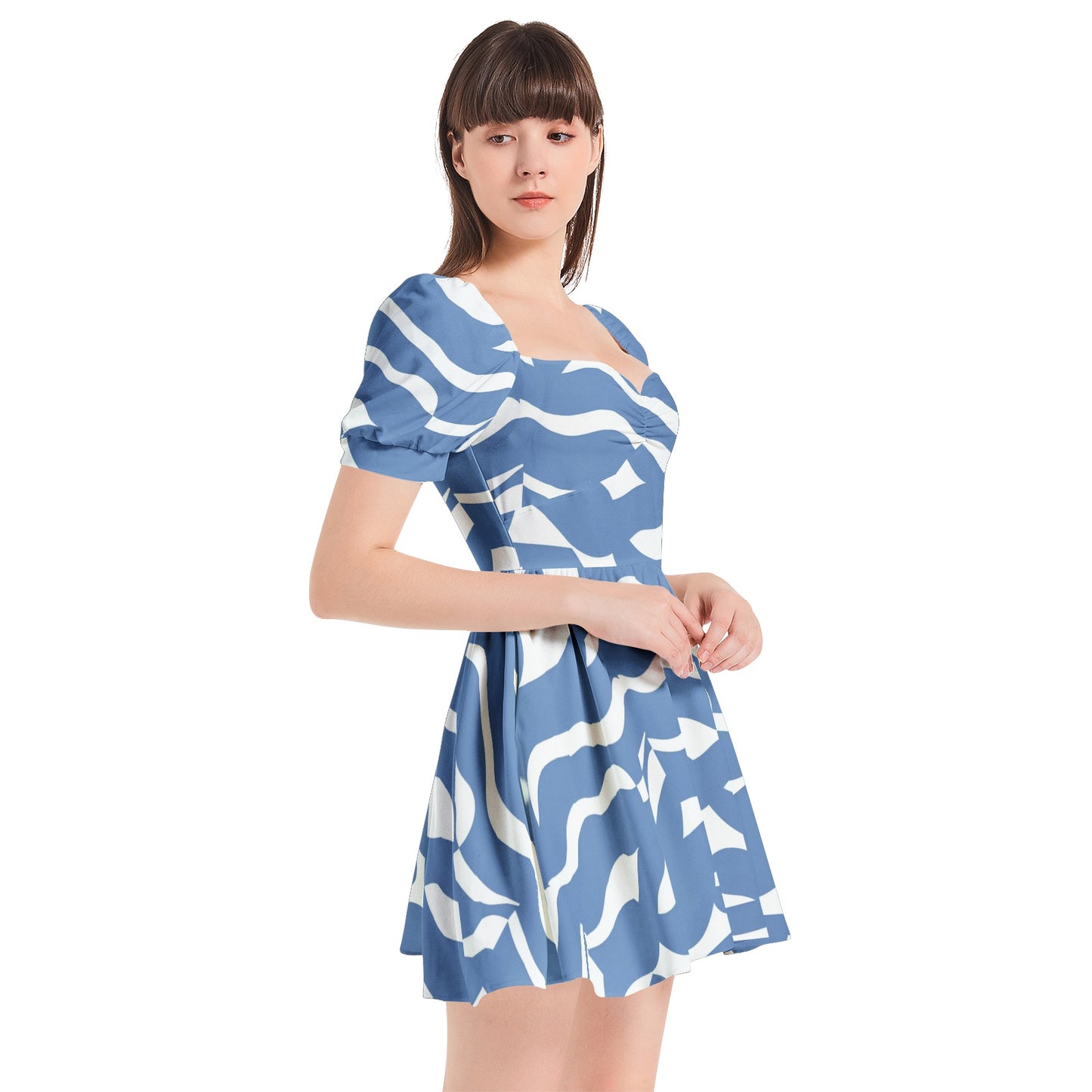 Puff Sleeve Sweetheart Neck Short Dress