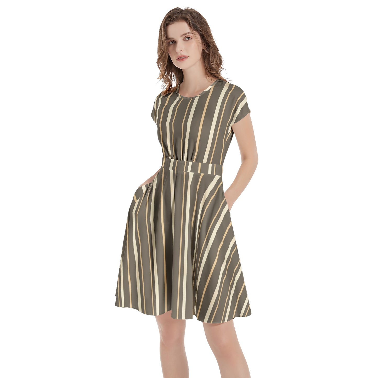 Short Sleeve  Casual A-Line Midi Dress