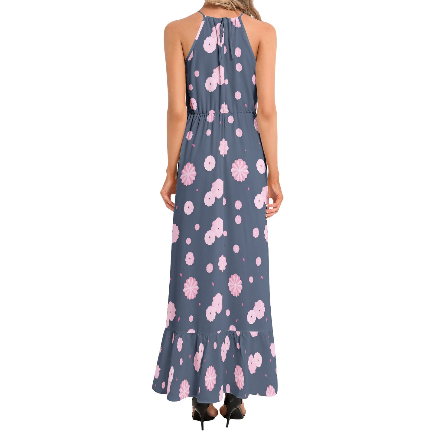 Ruffle Hem Halter Neck Maxi Dress