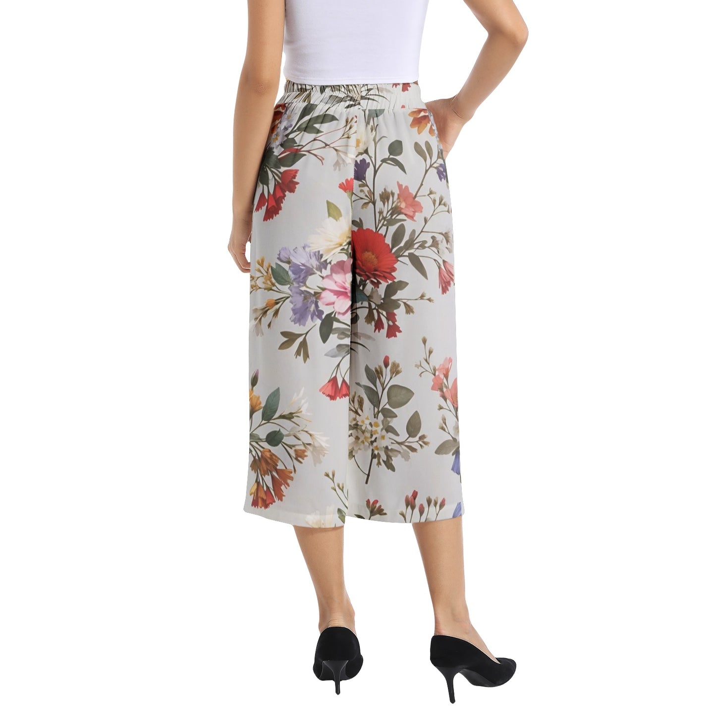 Elastic Waist Capris Wide Leg Pant