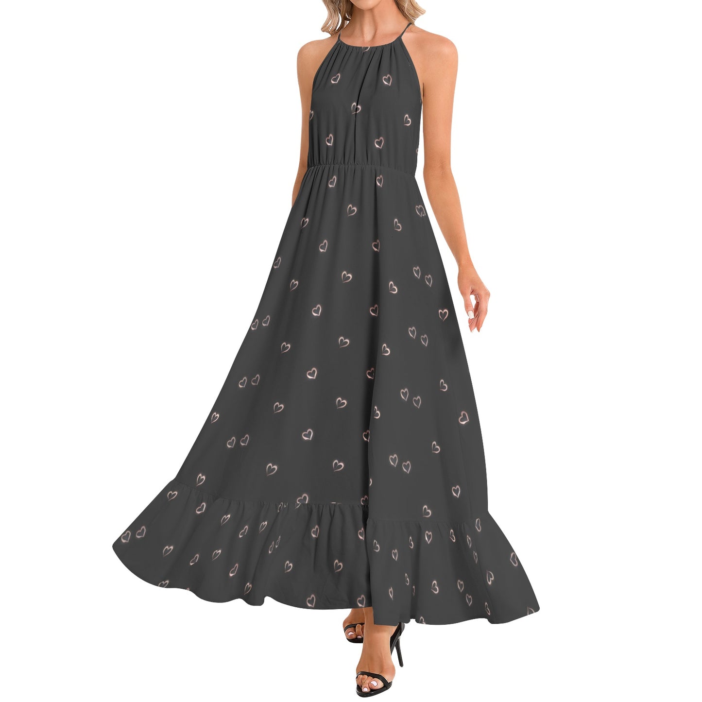 Ruffle Hem Halter Neck Maxi Dress