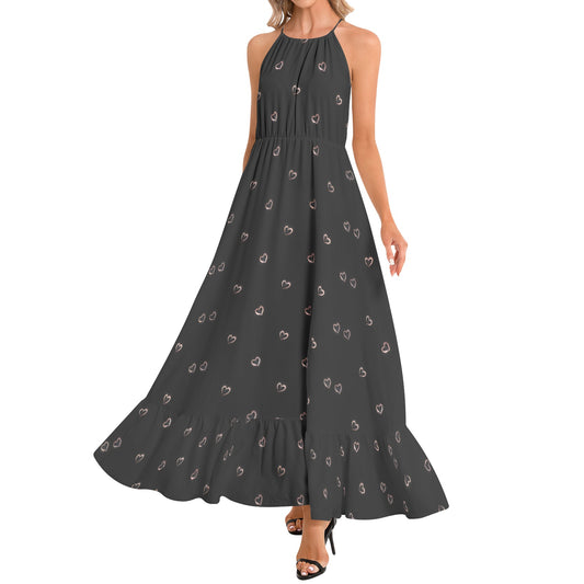 Ruffle Hem Halter Neck Maxi Dress