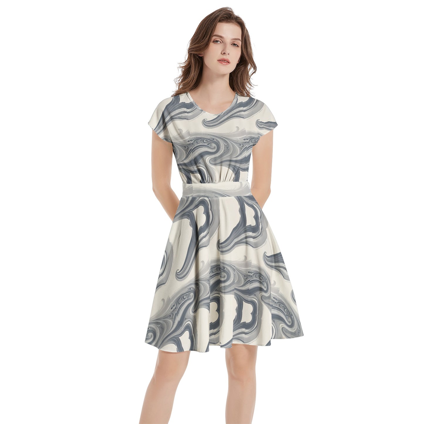 Short Sleeve  Casual A-Line Midi Dress