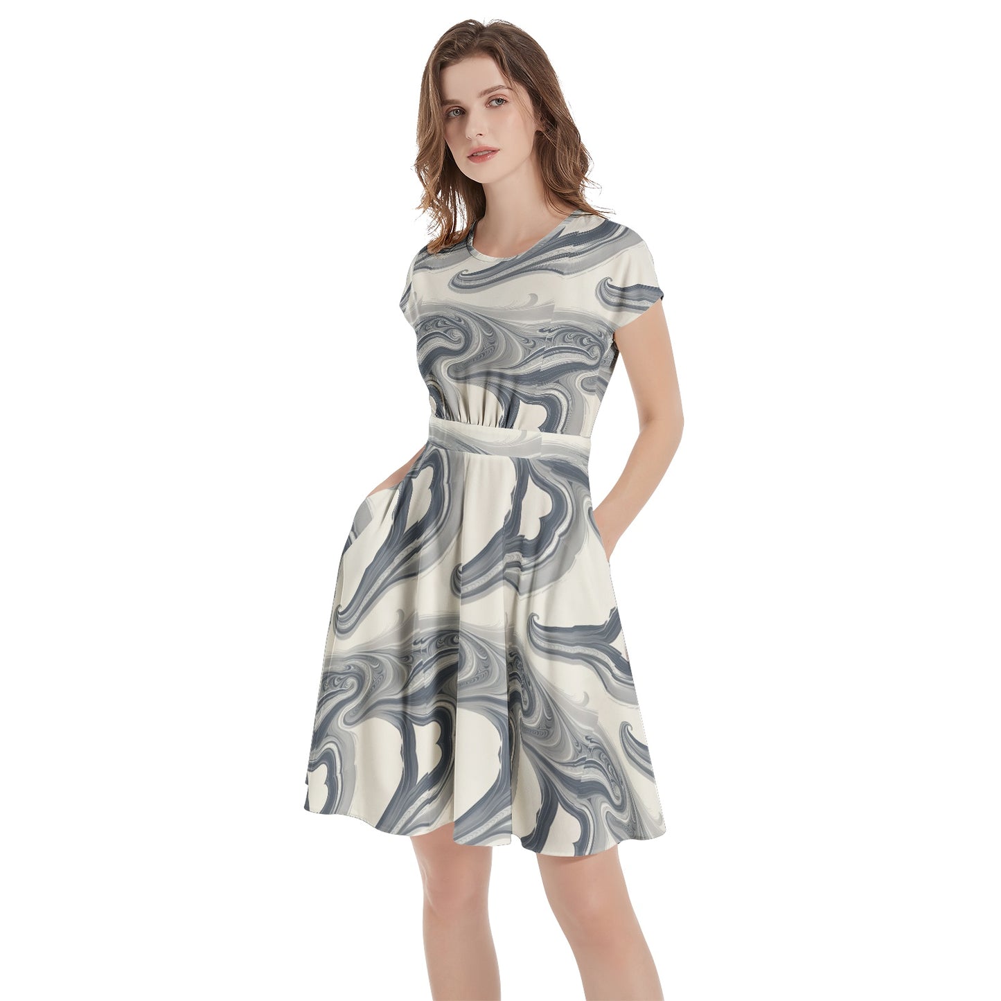 Short Sleeve  Casual A-Line Midi Dress