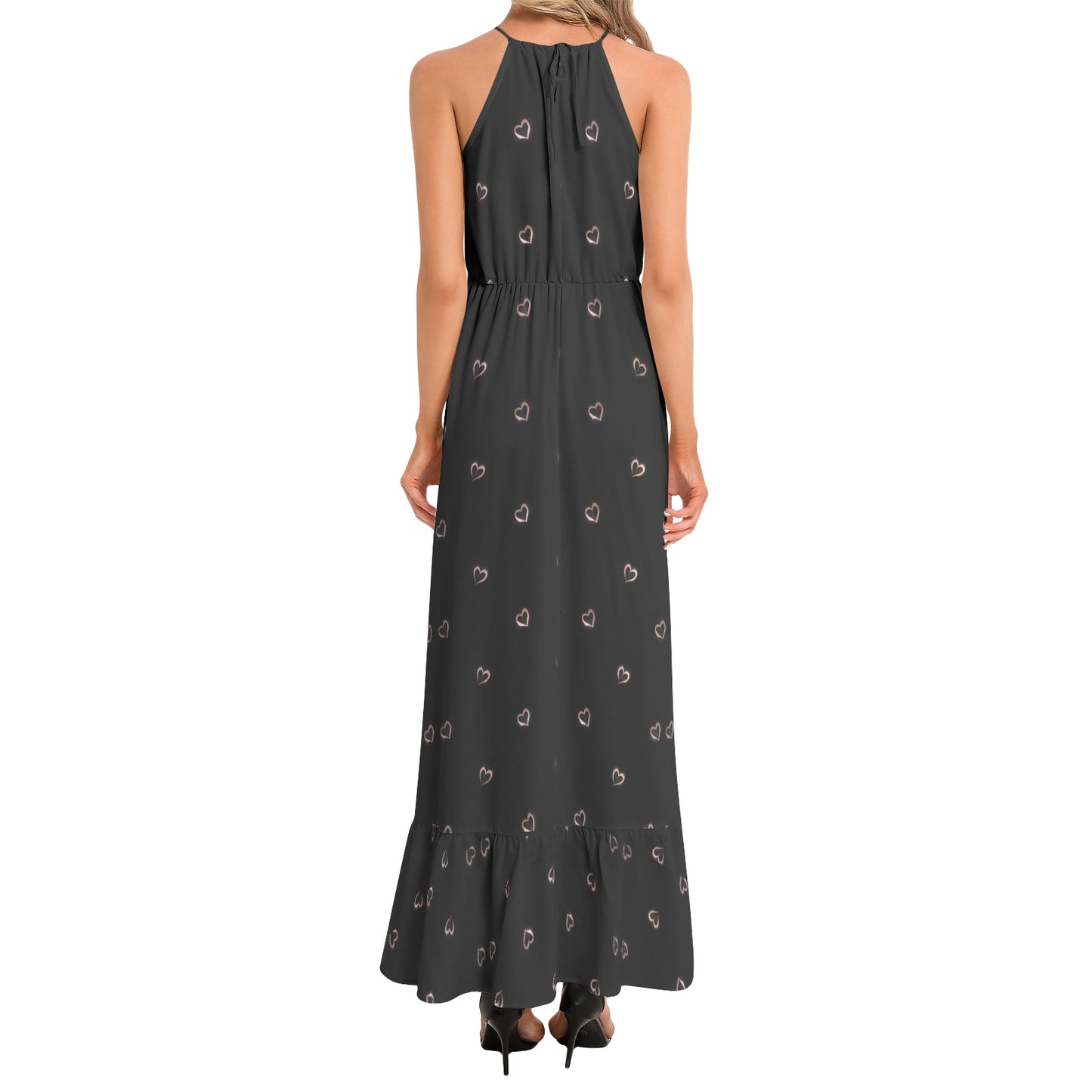 Ruffle Hem Halter Neck Maxi Dress