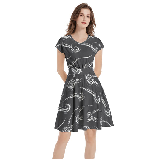 Short Sleeve  Casual A-Line Midi Dress