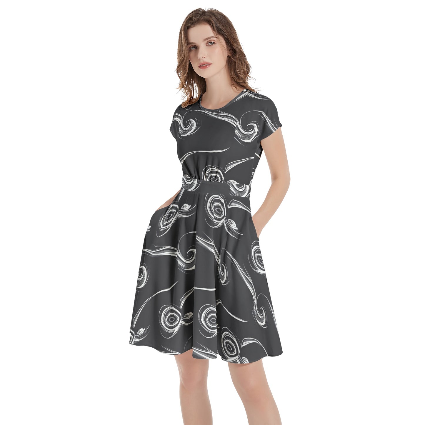 Short Sleeve  Casual A-Line Midi Dress