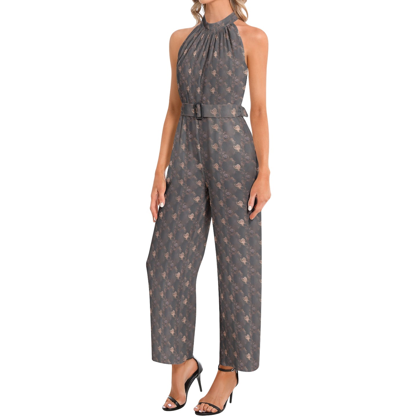 Halter Neck Buckle Belted Jumpsuit