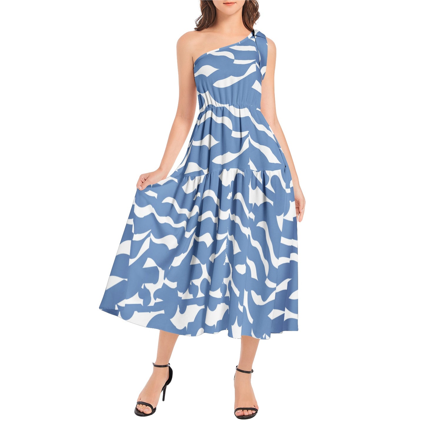 Ruffle Hem One Shoulder Midi Dress