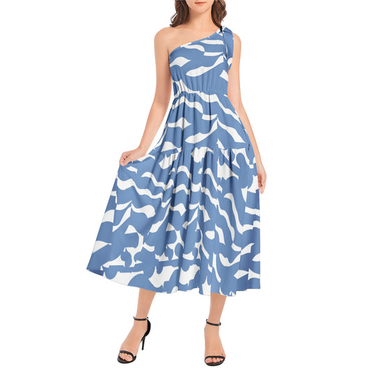 Ruffle Hem One Shoulder Midi Dress