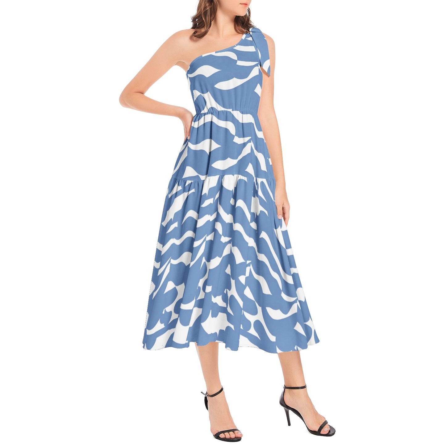 Ruffle Hem One Shoulder Midi Dress