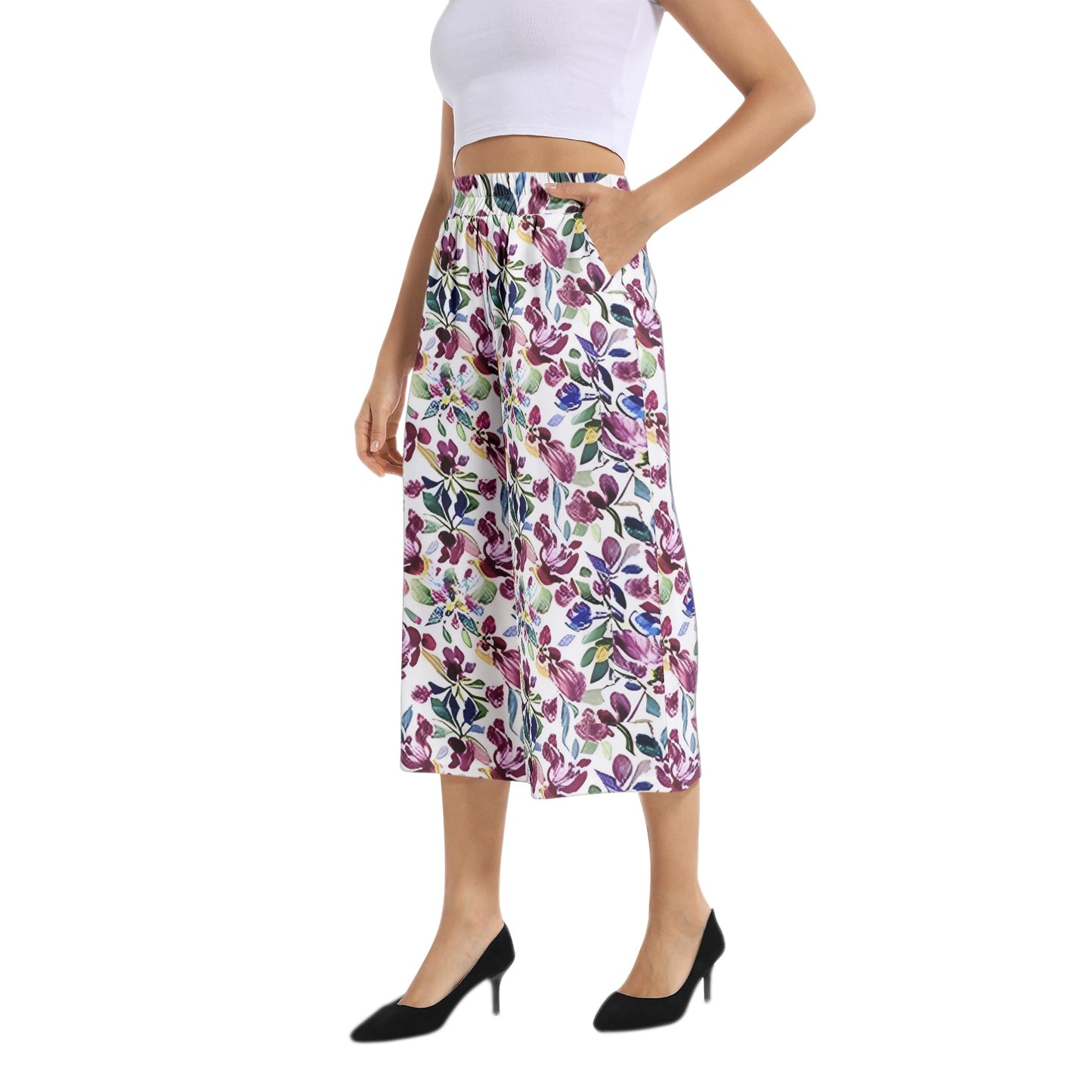 Elastic Waist Capris Wide Leg Pant