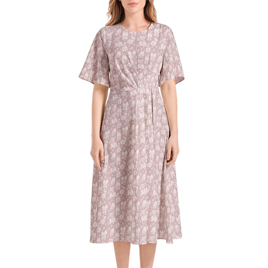 Short Sleeve Waist Folding Midi Dress