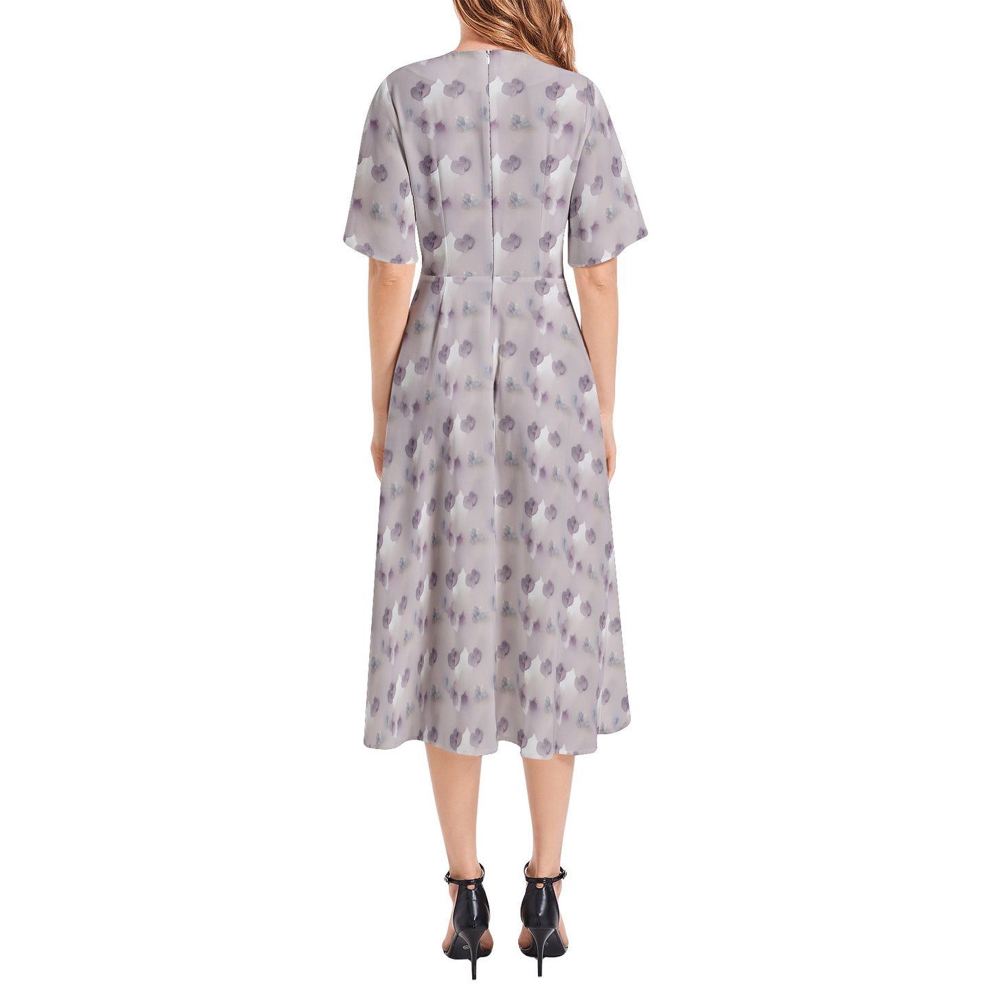 Short Sleeve Waist Folding Midi Dress