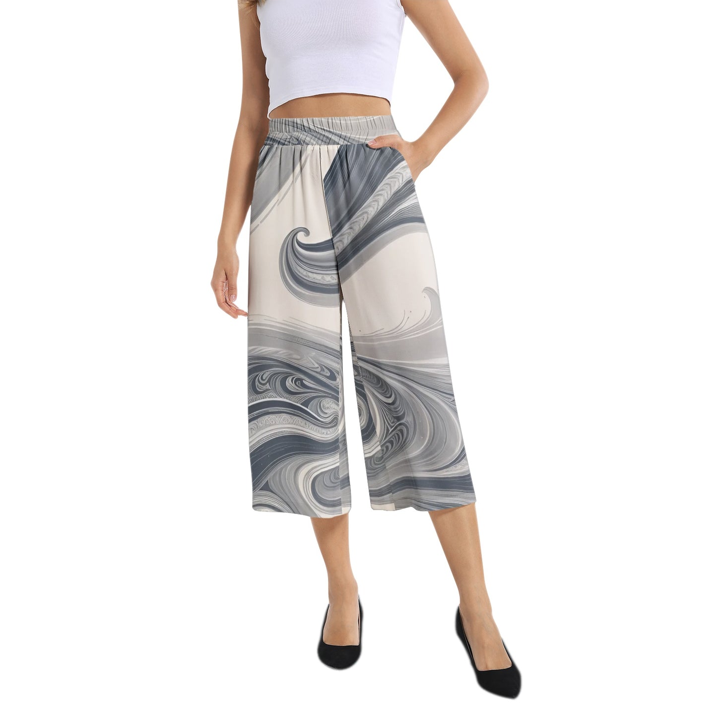 Elastic Waist Capris Wide Leg Pant