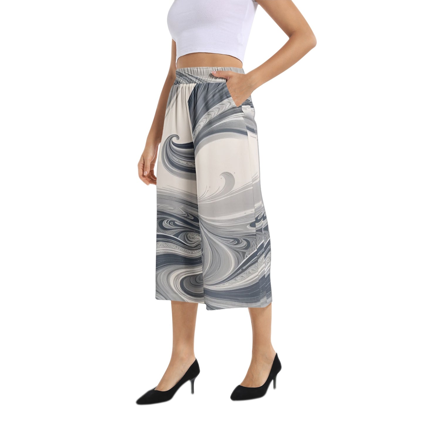 Elastic Waist Capris Wide Leg Pant